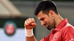 Paris (France), 02/06/2024.- Novak Djokovic of Serbia reacts during his Men's Singles 3rd round match against Lorenzo Musetti of Italy during the French Open Grand Slam tennis tournament at Roland Garros in Paris, France, 02 June 2024. (Tenis, Abierto, Francia, Italia) EFE/EPA/CAROLINE BLUMBERG
