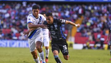 (L-R), Victor Guzman of Monterrey and Raul Sandoval of Queretaro during the game Queretaro vs Monterrey, corresponding to Round 17 of the Torneo Apertura 2023 of the Liga BBVA MX, at La Corregidora Stadium, on November 11, 2023.
<br><br>
(I-D), Victor Guzman de Monterrey y Raul Sandoval de Queretaro durante el partido Queretaro vs Monterrey, correspondiente a la Jornada 17 del Torneo Apertura 2023 de la Liga BBVA MX, en el Estadio La Corregidora, el 11 de Noviembre de 2023