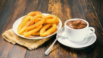 Typical Spanish food, churros with chocolate