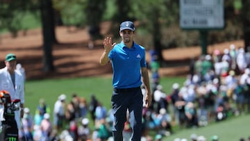 Golf - The Masters - Augusta National Golf Club - Augusta, Georgia, U.S. - April 7, 2022 Chile's Joaquin Niemann celebrates his eagle on the 9th green during the first round REUTERS/Mike Segar