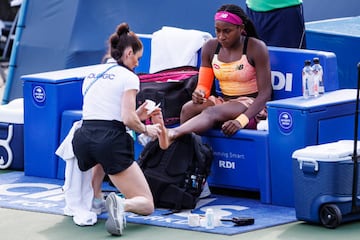 Coco Gauff of The United States receives treatment 
