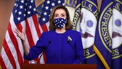 La presidenta de la C&aacute;mara de Representantes de los Estados Unidos, Nancy Pelosi, habla sobre la necesidad de un alivio adicional del coronavirus durante su conferencia de prensa semanal con los reporteros del Capitolio en Washington, Estados Unidos, el 22 de octubre de 2020.