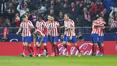 Los jugadores del Atl&eacute;tico celebran el gol de Correa. 