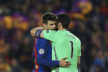 Barcelona defender Gerard Piqué with Gianluigi Buffon.