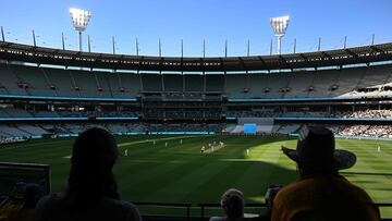 People watch the the first day of the women's Ashes Test cricket match between Australia and England at the Melbourne Cricket Ground (MCG) in Melbourne on January 30, 2025. (Photo by William WEST / AFP) / -- IMAGE RESTRICTED TO EDITORIAL USE - STRICTLY NO COMMERCIAL USE --