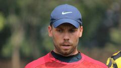 Juan Cort&eacute;s durante un entrenamiento de 11 Deportivo.