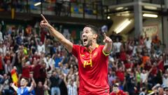 Raúl Campos celebra el gol de España frente a Italia en Guadalajara.