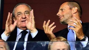 Florentino P&eacute;rez, presidente del Real Madrid, junto a Alexander Ceferin, m&aacute;ximo mandatario de la UEFA.