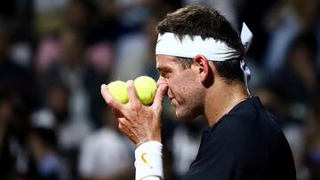 Tennis - Argentina Open - Men's Singles - Buenos Aires Lawn Tennis club, Buenos Aires, Argentina - February 9, 2022 Argentina's Juan Martin del Potro reacts during his match against Argentina's Federico Delbonis. Del Potro plays his first game on the circ