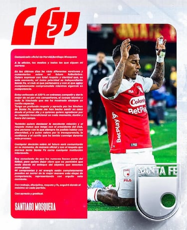 Comunicado oficial de Harold Santiago Mosquera sobre su futuro