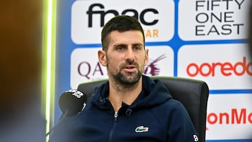 Doha (Qatar), 17/02/2025.- Novak Djokovic of Serbia attends a press conference ahead of the Qatar Open tennis tournament in Doha, Qatar, 17 February 2025. (Tenis, Catar) EFE/EPA/NOUSHAD THEKKAYIL