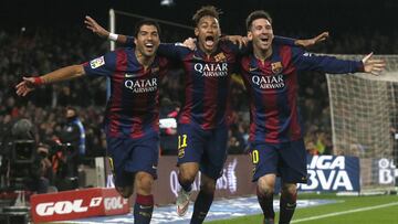 Su&aacute;rez, Neymar y Messi, en la imagen que se hizo famosa del tridente.