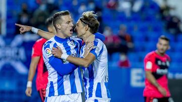 El Tenerife celebra un gol ante el Leganés.