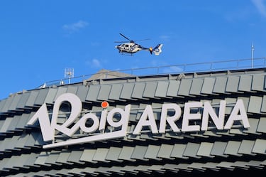 Manifestación en los alrededores del Roig Arena en favor de Palestina. Valencia y Hapoel Tel Aviv juegan el partido de la Eurolegaue de basket a puerta cerrada.