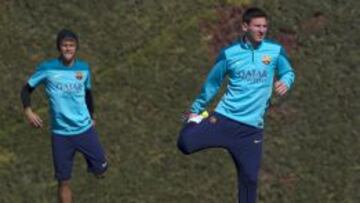 Neymar y Messi, durante un entrenamiento.