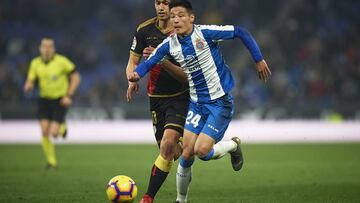 Wu Lei of RCD Espanyol during the match between RCD Espanyol vs Rayo Vallecano of LaLiga, date 23, 2018-2019 season. RCDE Stadium. Barcelona, Spain - 09 FEB 2019.