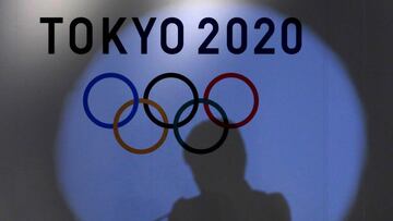 A shadow of of Tokyo governor Yuriko Koike is seen on the logo of Tokyo 2020 Olympic games during the Olympic and Paralympic flag-raising ceremony at Tokyo Metropolitan Government Building in Tokyo, Japan, September 21, 2016.  REUTERS/Toru Hanai