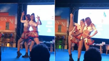 Imagen de la actuacion de unas chicas caracterizadas de cowgirls durante la presentación de la E3 Harelbeke 2018.