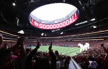 Oct 22, 2017; Atlanta, GA, USA; Fans celebrate after Atlanta United forward Josef Martinez scored a goal against Toronto FC during the second half at Mercedes-Benz Stadium. Mandatory Credit: Adam Hagy-USA TODAY Sports