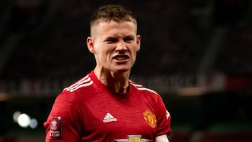 MANCHESTER, ENGLAND - JANUARY 09:   Scott McTominay of Manchester United celebrates scoring a goal to make the score 1-0 during the FA Cup Third Round match between Manchester United and Watford at Old Trafford on January 9, 2021 in Manchester, England. T