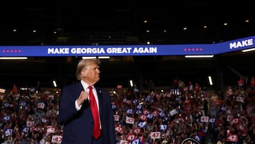 Republican presidential nominee former U.S. President Donald Trump attends a campaign rally at McCamish Pavilion, in Atlanta, Georgia, U.S., October 28, 2024. REUTERS/Brendan McDermid