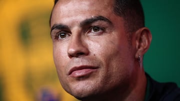 Oeiras (Portugal), 22/03/2023.- Portugal's player Cristiano Ronaldo attends a press conference at Cidade do Futebol in Oeiras, on the outskirts of Lisbon, Portugal, 22 March 2023. Portugal play against Liechtenstein in the qualification for the UEFA EURO 2024 on 23 March. (Lisboa) EFE/EPA/RODRIGO ANTUNES