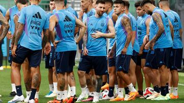 Soccer Football - International Friendly - Argentina training - Workers' Stadium, Beijing, China - June 14, 2023 Argentina's Lionel Messi with teammates during training REUTERS/Thomas Peter REFILE - CORRECTING VENUE