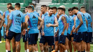 Soccer Football - International Friendly - Argentina training - Workers' Stadium, Beijing, China - June 14, 2023 Argentina's Lionel Messi with teammates during training REUTERS/Thomas Peter REFILE - CORRECTING VENUE