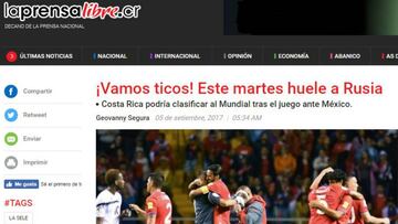 La prensa de Costa Rica se centra en la clasificación al Mundial