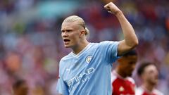 London (United Kingdom), 06/08/2023.- Erling Haaland of Manchester City reacts during the FA Community Shield soccer match between Arsenal London and Manchester City in London, Britain, 06 August 2023. (Reino Unido, Londres) EFE/EPA/TOLGA AKMEN
