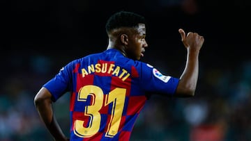 Soccer: La Liga - FC Barcelona v Real Betis
31 Ansu Fati of FC Barcelona during the La Liga match between FC Barcelona and Real Betis Balompie in Camp Nou Stadium in Barcelona 25 of August of 2019, Spain.
25/08/2019 ONLY FOR USE IN SPAIN