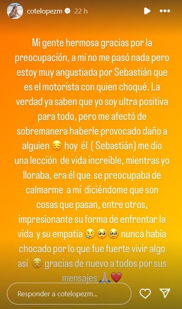 Coté López reaparece tras su accidente: “Él me dio una lección de vida increíble”