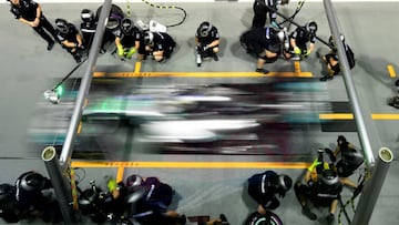TOPSHOT - Mercedes&#039;s British driver Lewis Hamilton drives out of the pit-lane during the second practice session of the Formula One Singapore Grand Prix night race on September 15, 2017. / AFP PHOTO / MANAN VATSYAYANA