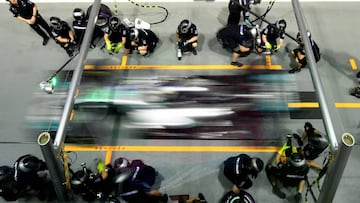 TOPSHOT - Mercedes's British driver Lewis Hamilton drives out of the pit-lane during the second practice session of the Formula One Singapore Grand Prix night race on September 15, 2017. / AFP PHOTO / MANAN VATSYAYANA