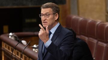 El líder del PP, Alberto Núñez Feijóo, interviene durante un pleno en el Congreso de los Diputados, a 20 de diciembre de 2023, en Madrid (España). Este es el último pleno de Nadia Calviño antes de abandonar el cargo para presidir el Banco Europeo de Inversiones. Durante la sesión de control, el presidente del Gobierno, responde a preguntas del líder del PP, y de la portavoz de Vox, sobre la moción de censura en Pamplona, y también una cuestión sobre la subida de las hipotecas que le formulará el portavoz de ERC. Esta es la segunda sesión de control al Gobierno en el Congreso de esta legislatura, pero la primera a la que acudirá el presidente del Gobierno, quien hoy se enfrenta con un cara a cara al líder del PP. Durante la mañana de hoy, Feijóo, ha aceptado mantener una reunión el próximo viernes, 22 de diciembre con el presidente del Gobierno,, al que ha enviado una carta con un orden del día con los temas que propone para abordar, entre ellos la ley de amnistía, medidas para garantizar la independencia judicial o la moción de censura en Pamplona que dará la Alcaldía a EH Bildu.
20 DICIEMBRE 2023;CONGRESO;GOBIERNO;SANCHEZ;FEIJOO;PLENO
Eduardo Parra / Europa Press
20/12/2023