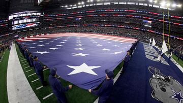 ARLINGTON, TEXAS - NOVEMBER 12: A general view of the American flag before the game between the New York Giants and Dallas Cowboys at AT&T Stadium on November 12, 2023 in Arlington, Texas. Ron Jenkins/Getty Images/AFP (Photo by Ron Jenkins / GETTY IMAGES NORTH AMERICA / Getty Images via AFP)