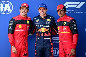 Charles Leclerc, Max Verstappen y Carlos Sainz.