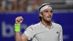 Greece's Stefanos Tsitsipas celebrates his victory against Russia's Roman Safiullin during the Mexico ATP Open 500 men's singles tennis match at the Arena GNP Seguros in Acapulco, Guerrero State, Mexico, on February 27, 2024. (Photo by Rodrigo Oropeza / AFP)