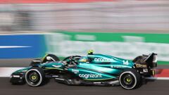 Aston Martin's Spanish driver Fernando Alonso steers his car during the Formula One Azerbaijan Grand Prix at the Baku City Circuit in Baku on April 30, 2023. (Photo by Giuseppe CACACE / AFP)