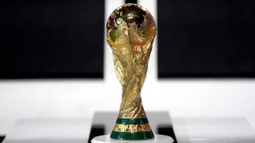 The FIFA World Cup trophy on display during the 72nd FIFA Congress at the Doha Exhibition and Convention Center, Doha. Picture date: Thursday March 31, 2022. (Photo by Nick Potts/PA Images via Getty Images)