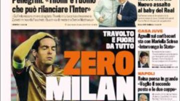 DESOLADO. La portada de la Gazzetta refleja la victoria colchonera en los octavos de Champions.
