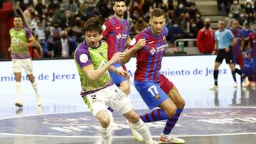 27/02/22 Final de la Supercopa de Espa?a de F¨²tbol Sala que han disputado FC Barcelona y Palma Futsal en el Palacio de Deportes de Jerez.
El conjunto azulgrana se ha impuesto al cuadro balear en la tanda de penaltis para alzarse con su tercer t¨ªtulo 2-2 (3-2).