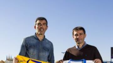 Los entrenadores del Leganés y el Alcorcón, Asier Garitano y Juan Ramón López Muñiz, se juntaron sobre el césped de Butarque, escenario del encuentro de mañana, para grabar el programa Play Segunda de la Cadena SER con Óscar Egido. Fueron los protagonistas del programa que se emitió ayer a través de internet.