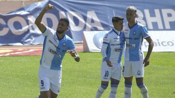 Futbol, Antofagasta vs Everton
 Decimonovena fecha, campeonato AFP PlanVital 2020.
 El jugador de Deportes Antofagasta  Tobias Figueroa celebra con sus compaeros  luego de convertir un gol contra Everton durante el partido de primera division disputado e