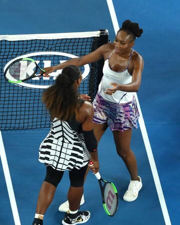 Serena Williams of the United States is congratulated by Venus Williams of the United States after winning the Women's Singles Final match against on day 13 of the 2017 Australian Open at Melbourne Park on January 28, 2017
