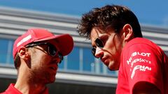 Formula One F1 - Russian Grand Prix - Sochi Autodrom, Sochi, Russia - September 29, 2019  Ferrari&#039;s Sebastian Vettel and Charles Leclerc   REUTERS/Maxim Shemetov