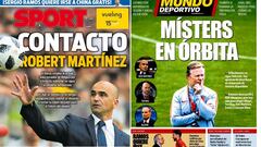 Portadas de Mundo Deportivo y Sport del 28 de mayo de 2019 con Roberto Mart&iacute;nez y Ronald Koeman como protagonistas.