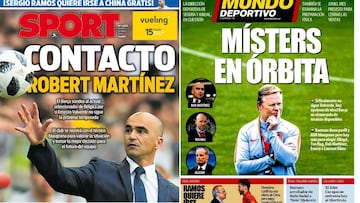 Portadas de Mundo Deportivo y Sport del 28 de mayo de 2019 con Roberto Mart&iacute;nez y Ronald Koeman como protagonistas.