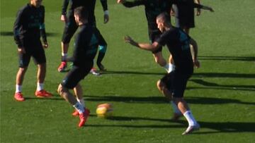 Nacho nutmegs Real Madrid team-mate Theo with backheel