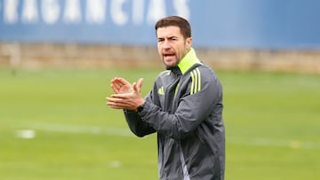 Gabi, durante un entrenamiento con el Real Zaragoza.
